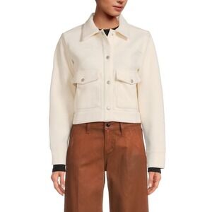 Joe's Jeans Cropped Shirt Jacket Snap Front‎ Collared Cream XS NWT